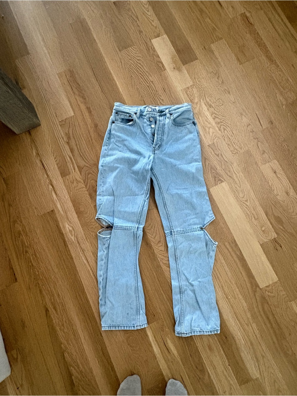 Light Blue Wide-Leg Cutout Jeans for Women
